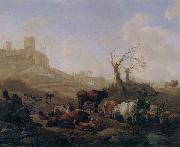 William Romeyn Cattle and sheep by a stream in a pasture,a town beyond oil painting picture wholesale